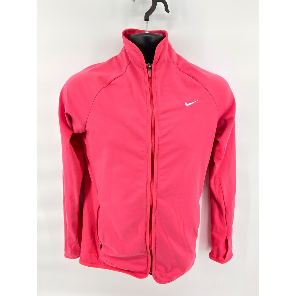 Nike Dri-Fit Full Zip Jacket Womens Medium Pink‎ Mock Neck Athletic Running